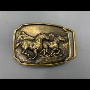 Vintage BTS Brass Wild Horses Broncs Belt Buckle
